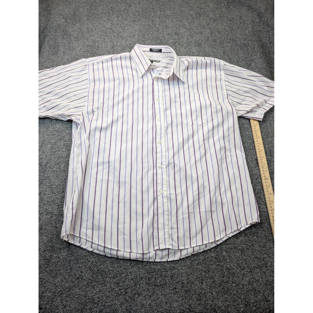 Enrico Rossini Shirt Mens Large White‎ Purple Striped Short Sleeve Button Front